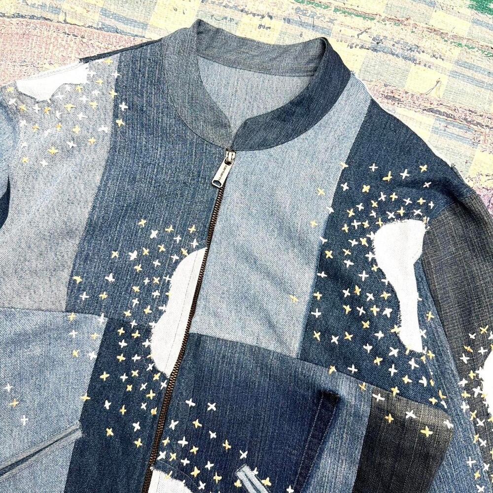 Custom Upcycled bomber jacket with sashiko handstitching - Picture 3 of 8